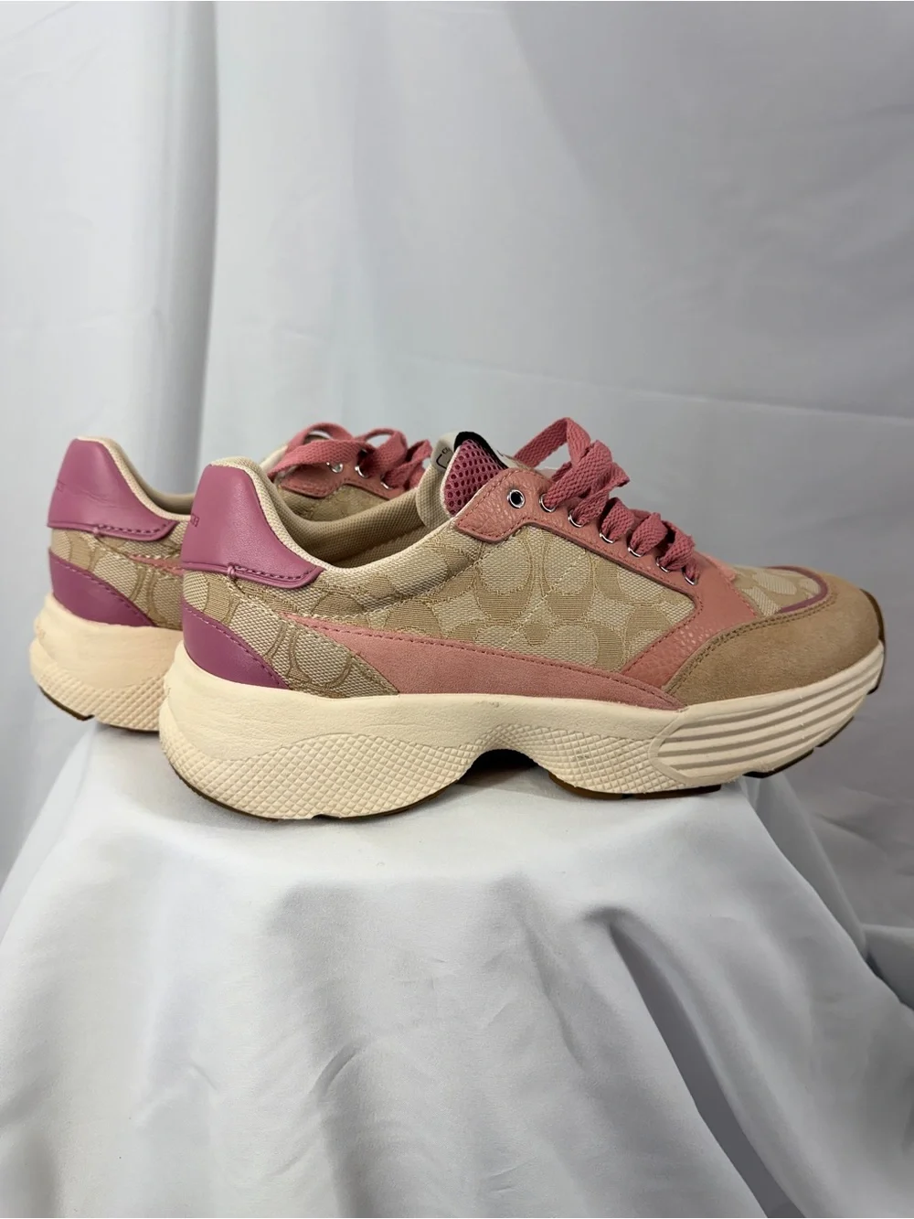 Coach Pink & Tan Women's Signature Lace-Up Sneakers